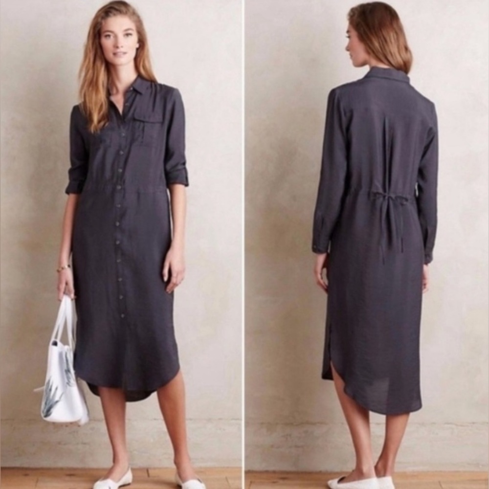 Maeve Anthro Rolled Sleeve Button Down Shirt Maxi Dress Size 0